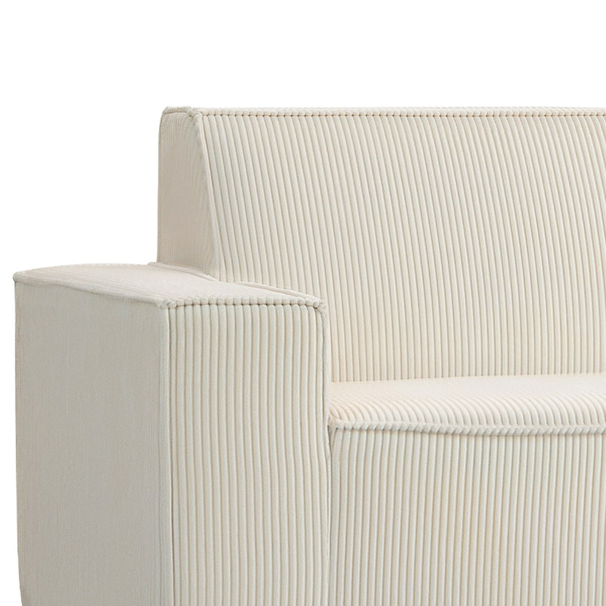 Détail de l'accoudoir et du velours côtelé de Brise, Beige sable