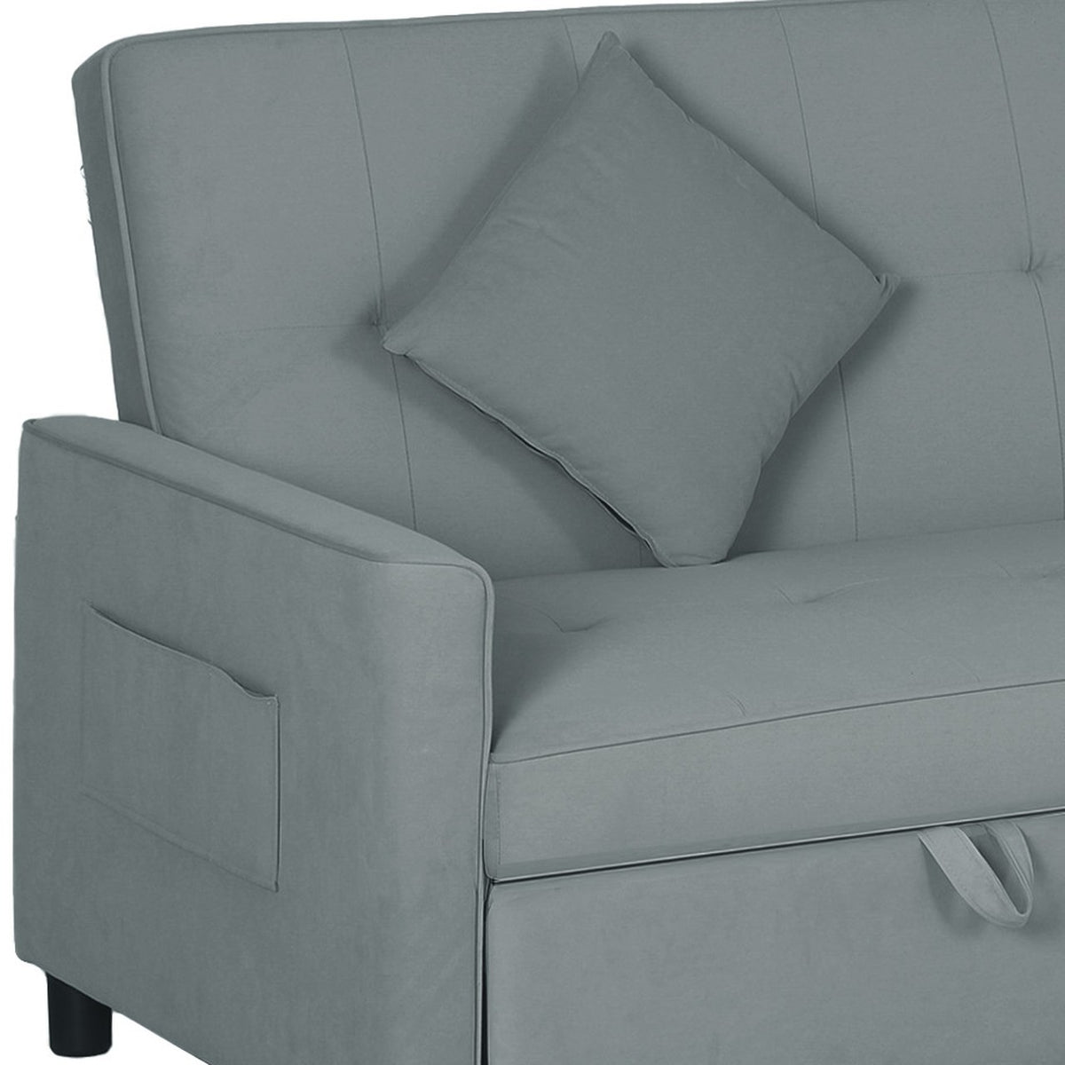 Détail de l'accoudoir, de la poche latérale et d'un coussin d'Alizé, Gris orage