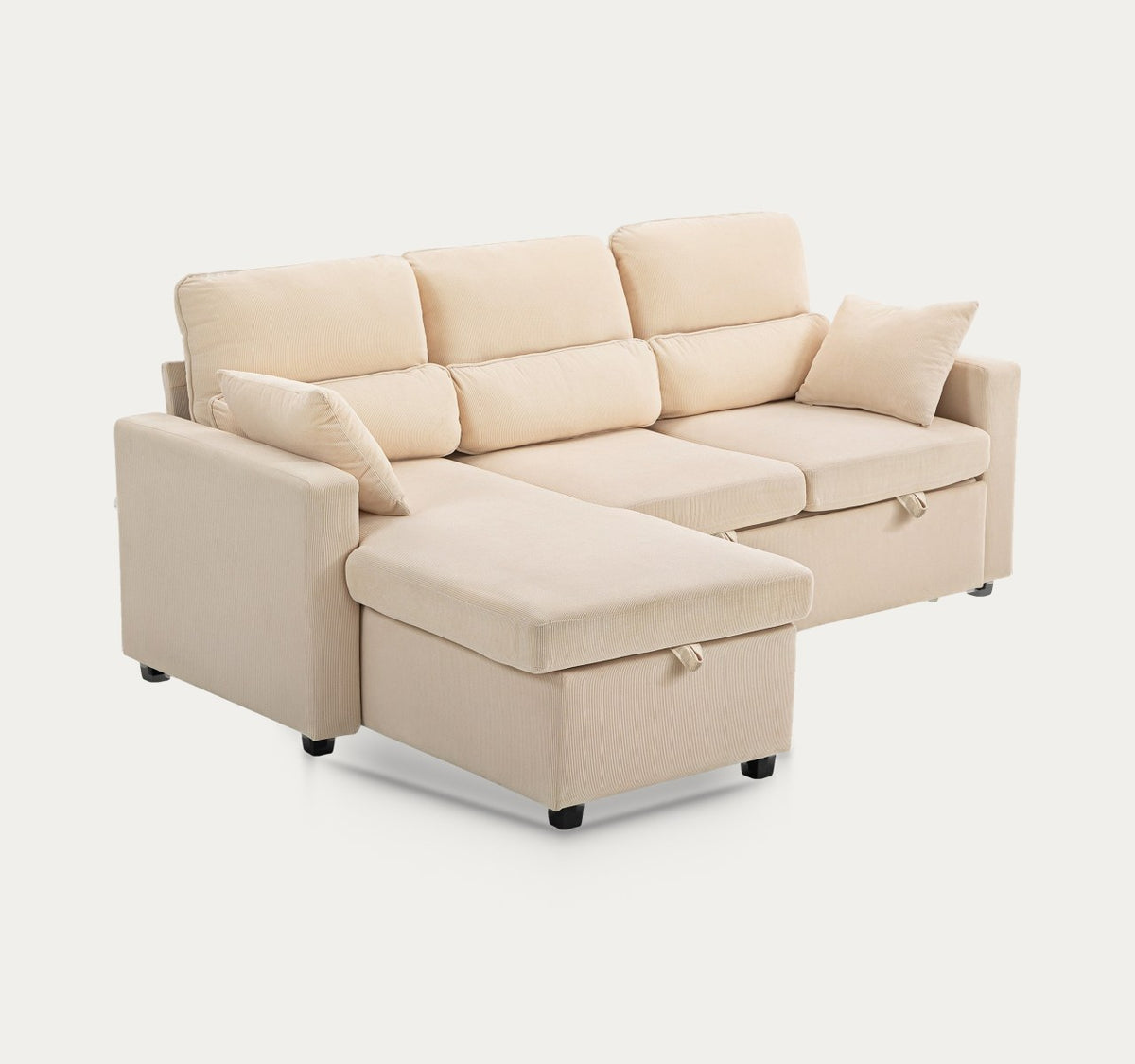 Oyat en Beige, canapé d’angle convertible en velours côtelé, sur fond clair