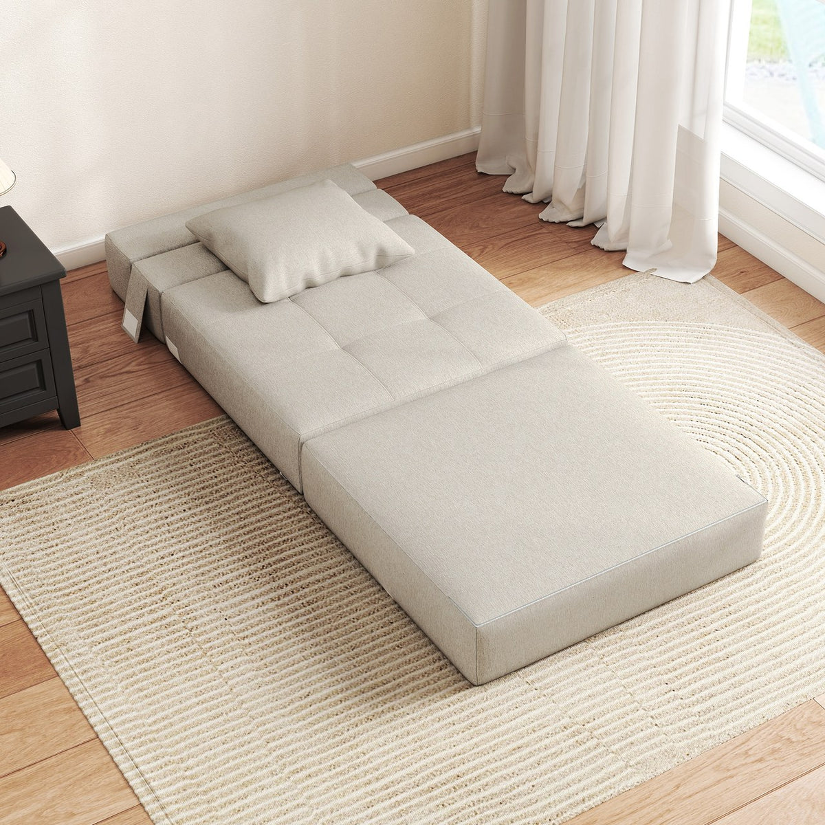 Pétale dépliée en couchage dans une chambre, Beige lin