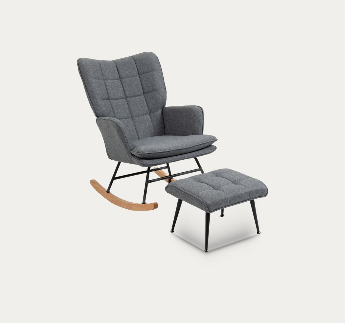 Aurore en Gris ardoise, fauteuil d'allaitement à bascule avec repose-pieds, sur fond clair