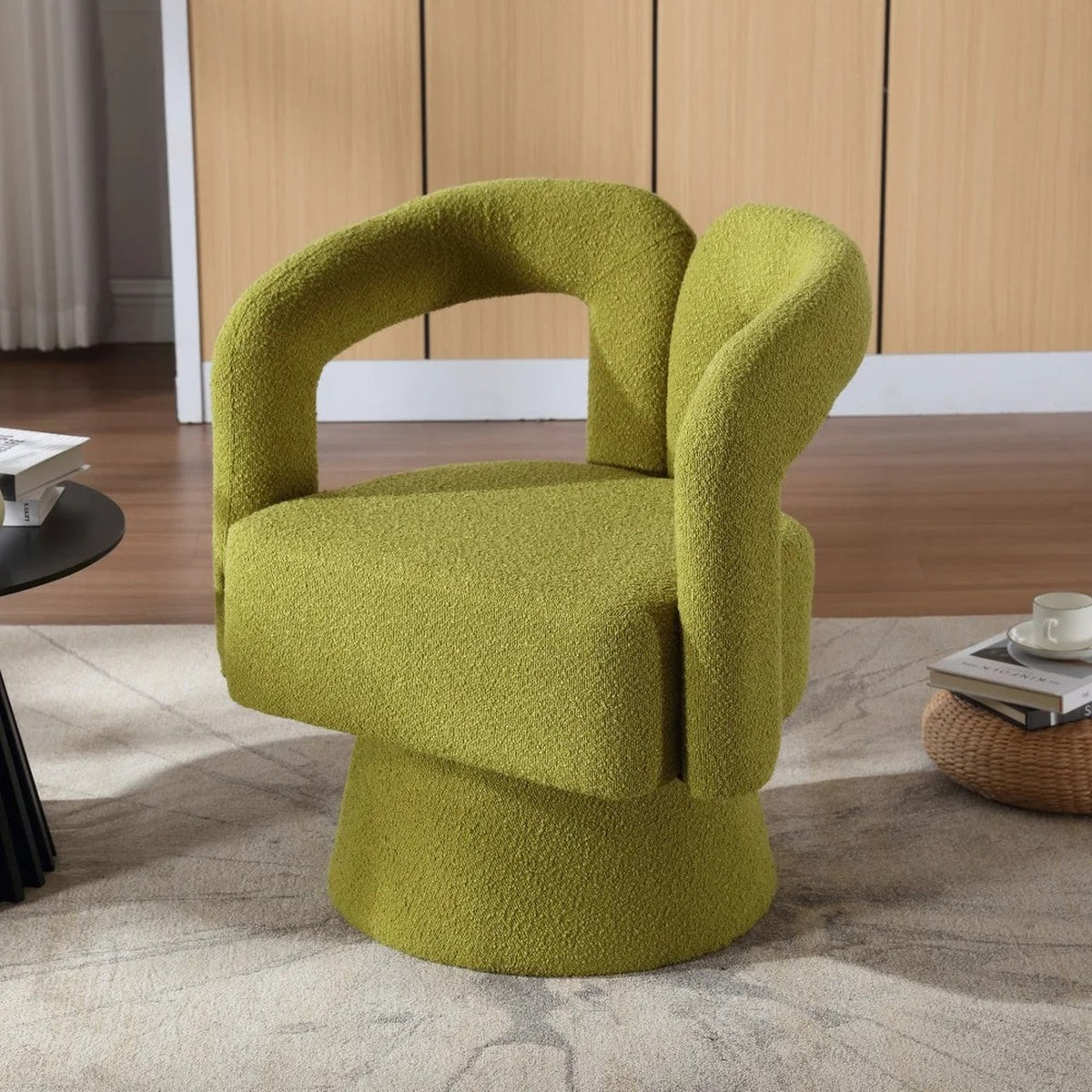 Écrin en Vert olive vu de trois quarts dans un salon